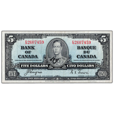 $5 1937 Bank of Canada Note Coyne-Towers E/S Prefix BC-23c - VF
