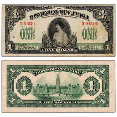 $1 1917 Dominion of Canada Note Boville No Seal Series B DC-23a - VF/EF Toned