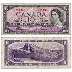 $10 1954 Bank of Canada Note Devil Face C/D Prefix BC-32a - F/VF