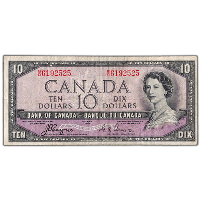 $10 1954 Bank of Canada Note Devil Face B/D Prefix BC-32a - F/VF