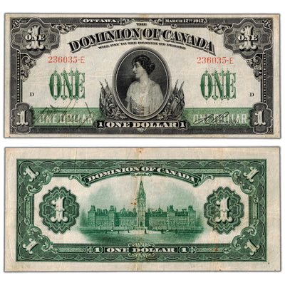 $1 1917 Dominion of Canada Note Boville No Seal Series E DC-23a - VF+