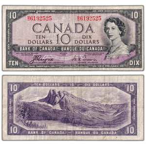 $10 1954 Bank of Canada Note Devil Face B/D Prefix BC-32a - F/VF