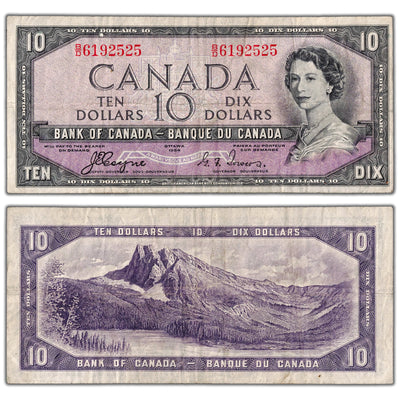 $10 1954 Bank of Canada Note Devil Face B/D Prefix BC-32a - F/VF