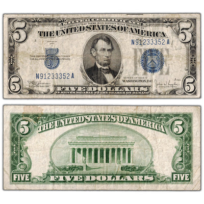 SOLD United States 1934 $5 Silver Certificate Note Fr. 1653 - Minor Stain