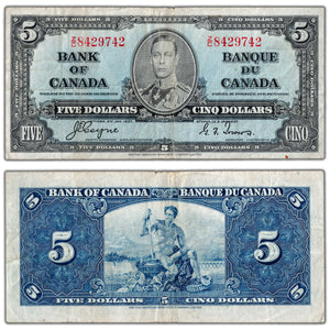$5 1937 Bank of Canada Note Coyne-Towers Z/C Prefix BC-23c - Fine