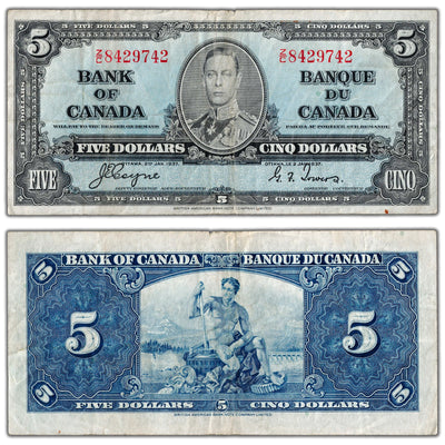 $5 1937 Bank of Canada Note Coyne-Towers Z/C Prefix BC-23c - Fine