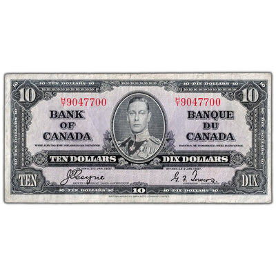 $10 1937 Bank of Canada Note Coyne-Towers H/T Prefix BC-24c - Fine