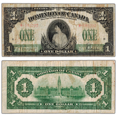 $1 1917 Dominion of Canada Note Saunders No Seal Series W DC-23b - Fine (soiling)