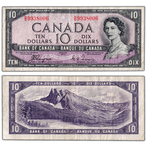 $10 1954 Bank of Canada Note Devil Face D/D Prefix BC-32a - F/VF