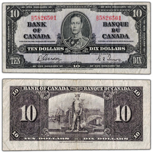 $10 1937 Bank of Canada Note Gordon-Towers S/D Prefix BC-24b - Fine