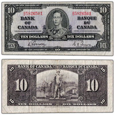 $10 1937 Bank of Canada Note Gordon-Towers S/D Prefix BC-24b - Fine