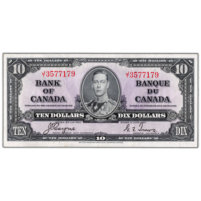 $10 1937 Bank of Canada Note Coyne-Towers J/T Prefix BC-24c - EF