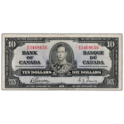 $10 1937 Bank of Canada Note Gordon-Towers R/D Prefix BC-24b - Fine