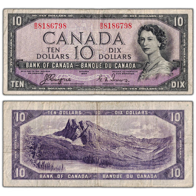 SOLD $10 1954 Bank of Canada Note Devil Face B/D Prefix BC-32a - Fine