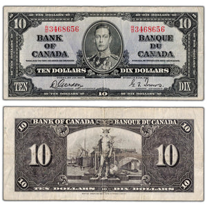 $10 1937 Bank of Canada Note Gordon-Towers R/D Prefix BC-24b - Fine