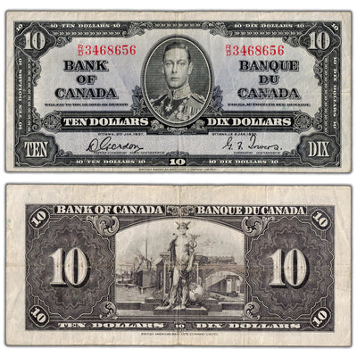 $10 1937 Bank of Canada Note Gordon-Towers R/D Prefix BC-24b - Fine