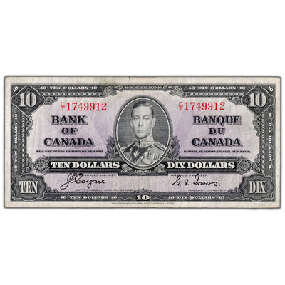 $10 1937 Bank of Canada Note Coyne-Towers C/T Prefix BC-24c - VF