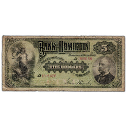Bank of Hamilton 1892 $5 Canada Chartered Note #345-16-02a - Small Holes/Tears