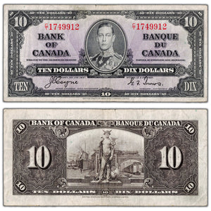 $10 1937 Bank of Canada Note Coyne-Towers C/T Prefix BC-24c - VF