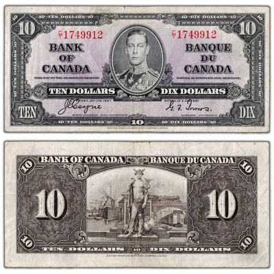 $10 1937 Bank of Canada Note Coyne-Towers C/T Prefix BC-24c - VF