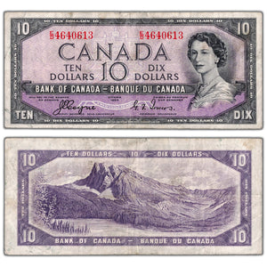 $10 1954 Bank of Canada Note Devil Face E/D Prefix BC-32a - F/VF