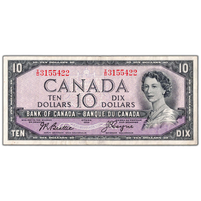 $10 1954 Bank of Canada Note Devil Face I/D Prefix BC-32b - VF/EF