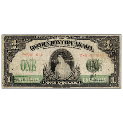 $1 1917 Dominion of Canada Note Saunders Seal Series D DC-23c - VG