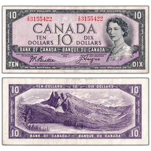 $10 1954 Bank of Canada Note Devil Face I/D Prefix BC-32b - VF/EF