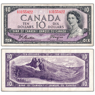 $10 1954 Bank of Canada Note Devil Face I/D Prefix BC-32b - VF/EF