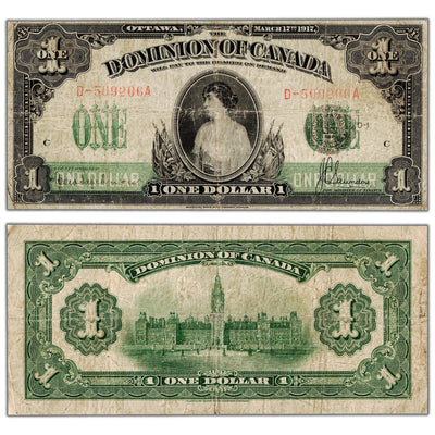 $1 1917 Dominion of Canada Note Saunders Seal Series D DC-23c - VG