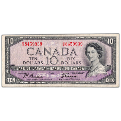 $10 1954 Bank of Canada Note Devil Face E/D Prefix BC-32b - F/VF