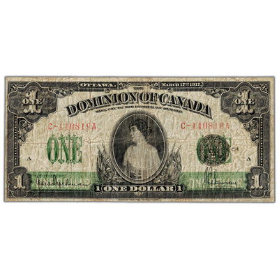 $1 1917 Dominion of Canada Note Saunders Seal Series C DC-23c - VG