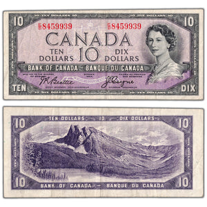 $10 1954 Bank of Canada Note Devil Face E/D Prefix BC-32b - F/VF