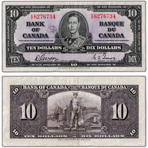 $10 1937 Bank of Canada Note Gordon-Towers K/D Prefix BC-24b - VF (writing)