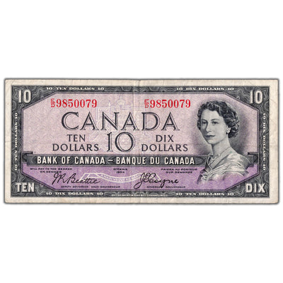 $10 1954 Bank of Canada Note Devil Face E/D Prefix BC-32b - F/VF