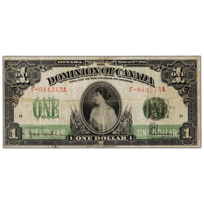 $1 1917 Dominion of Canada Note Saunders Seal Series F DC-23c - F/VF