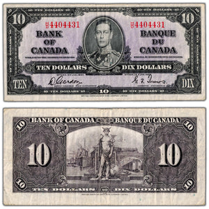 $10 1937 Bank of Canada Note Gordon-Towers H/D Prefix BC-24b - F/VF