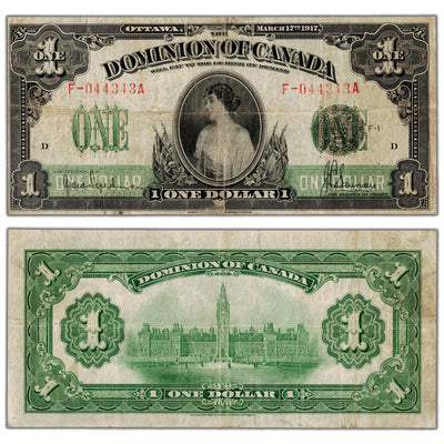 $1 1917 Dominion of Canada Note Saunders Seal Series F DC-23c - F/VF