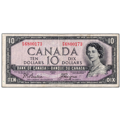 SOLD $10 1954 Bank of Canada Note Devil Face F/D Prefix BC-32b - Residue
