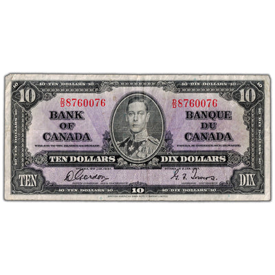 $10 1937 Bank of Canada Note Gordon-Towers D/D Prefix BC-24b - Fine