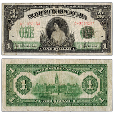 $1 1917 Dominion of Canada Note Saunders Seal Series D DC-23c - Fine+