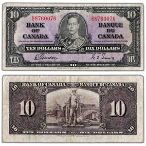 $10 1937 Bank of Canada Note Gordon-Towers D/D Prefix BC-24b - Fine