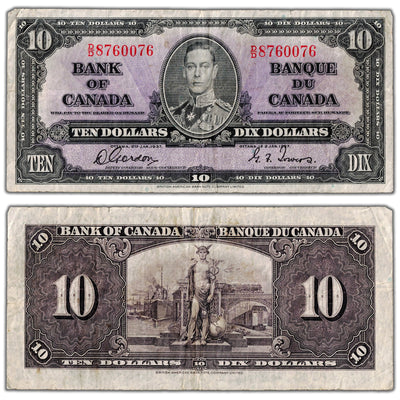 $10 1937 Bank of Canada Note Gordon-Towers D/D Prefix BC-24b - Fine