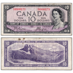 $10 1954 Bank of Canada Note Devil Face F/D Prefix BC-32b - Residue