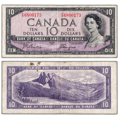 SOLD $10 1954 Bank of Canada Note Devil Face F/D Prefix BC-32b - Residue