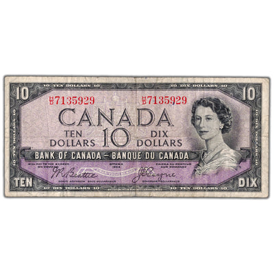 SOLD $10 1954 Bank of Canada Note Devil Face H/D Prefix BC-32b - Fine