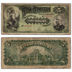 Bank of Hamilton 1892 $5 Canada Chartered Note #345-16-02a - Small Holes/Tears
