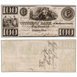United States 1838 $100 Citizens' Bank of Madison County Note - VF/EF