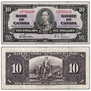 $10 1937 Bank of Canada Note Gordon-Towers L/D Prefix BC-24b - Fine