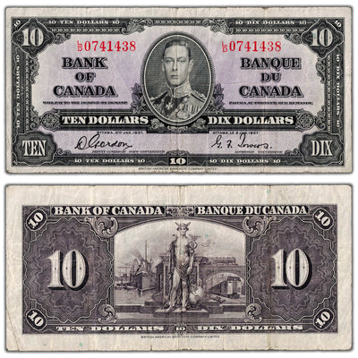 SOLD $10 1937 Bank of Canada Note Gordon-Towers L/D Prefix BC-24b - Fine